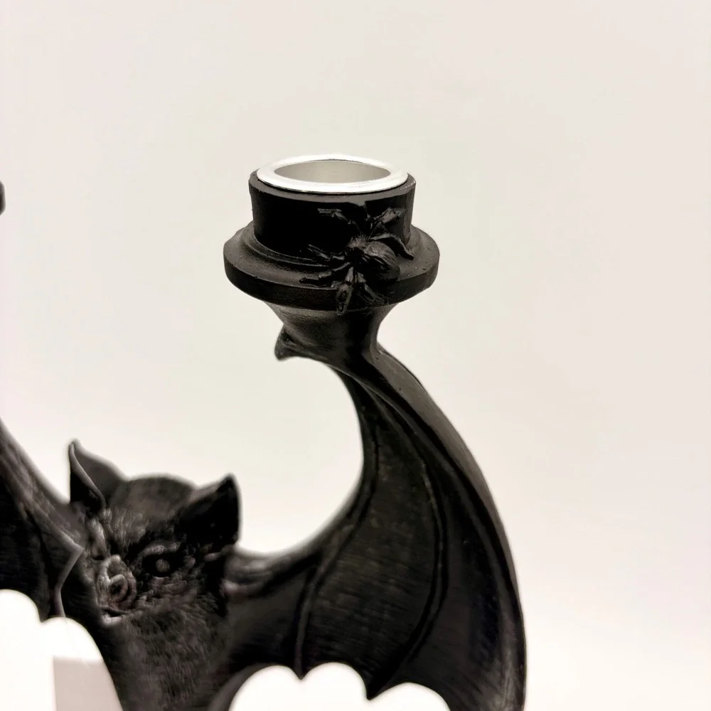 Gothic Bat Candelabra Double Taper Candle Holder Black Silver Halloween Decor